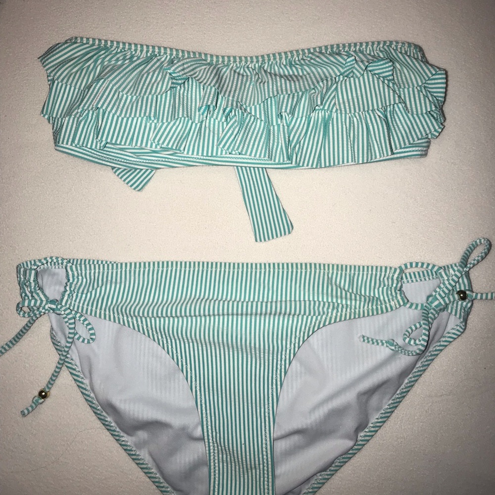 Blue Stripped Strapless Bikini